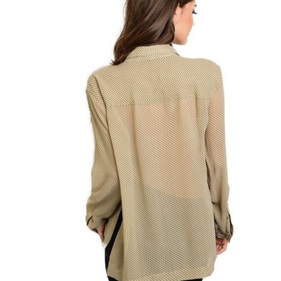 Couture Taupe Long Sleeve Button Down  Size S - Picture 2 of 3